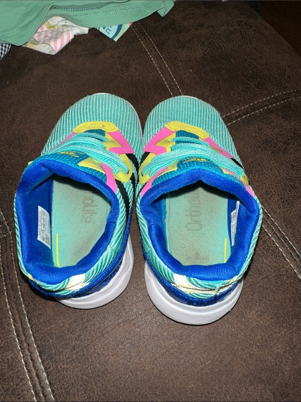 adidas Kids Sneakers Teal Pink Yellow - Picture 6 of 12